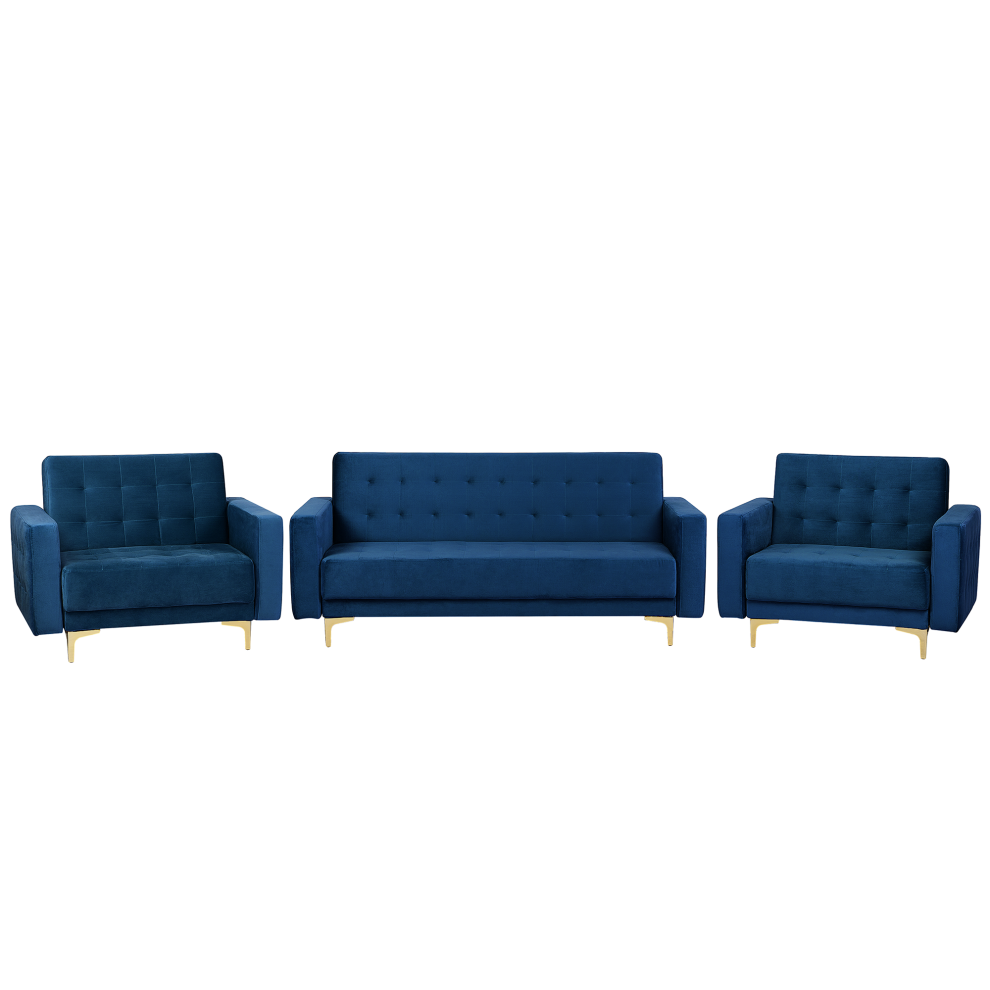 Modular Velvet Living Room Set Navy Blue ABERDEEN