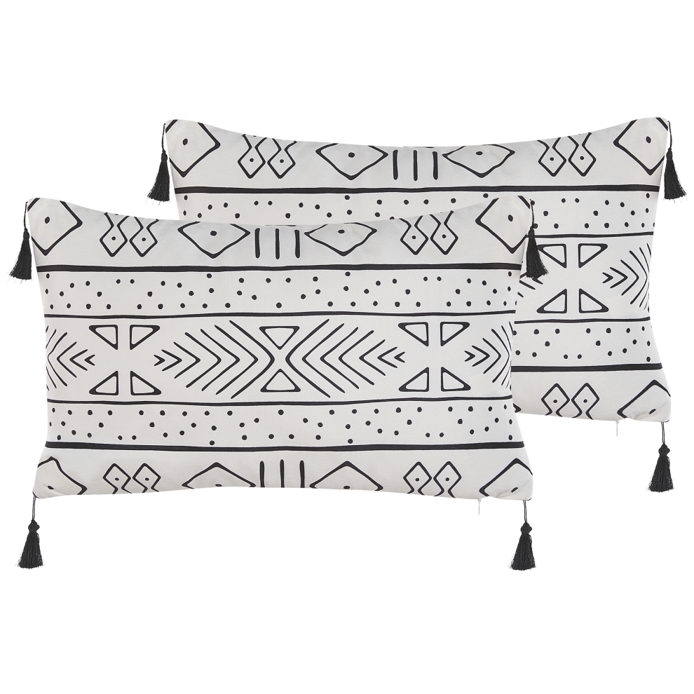 Set of 2 Decorative Cushions SCHEFFLERA Velvet 30 x 50 cm White Geometric Pattern
