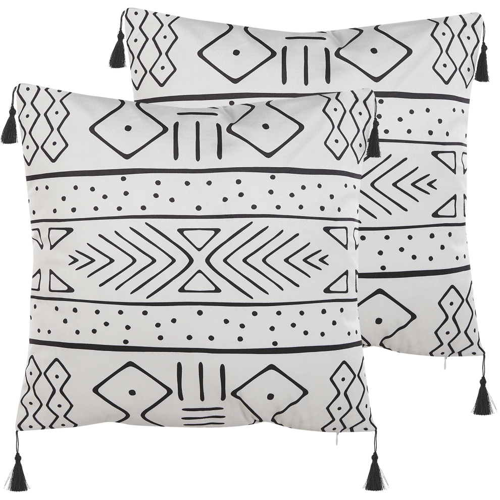 Set of 2 Decorative Cushions SCHEFFLERA Velvet 45 x 45 cm White Geometric Pattern