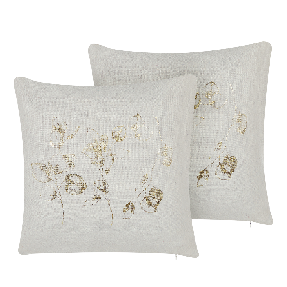 Set of 2 Decorative Cushions GOMPHRENA 45 x 45 cm Light Beige Plant Pattern