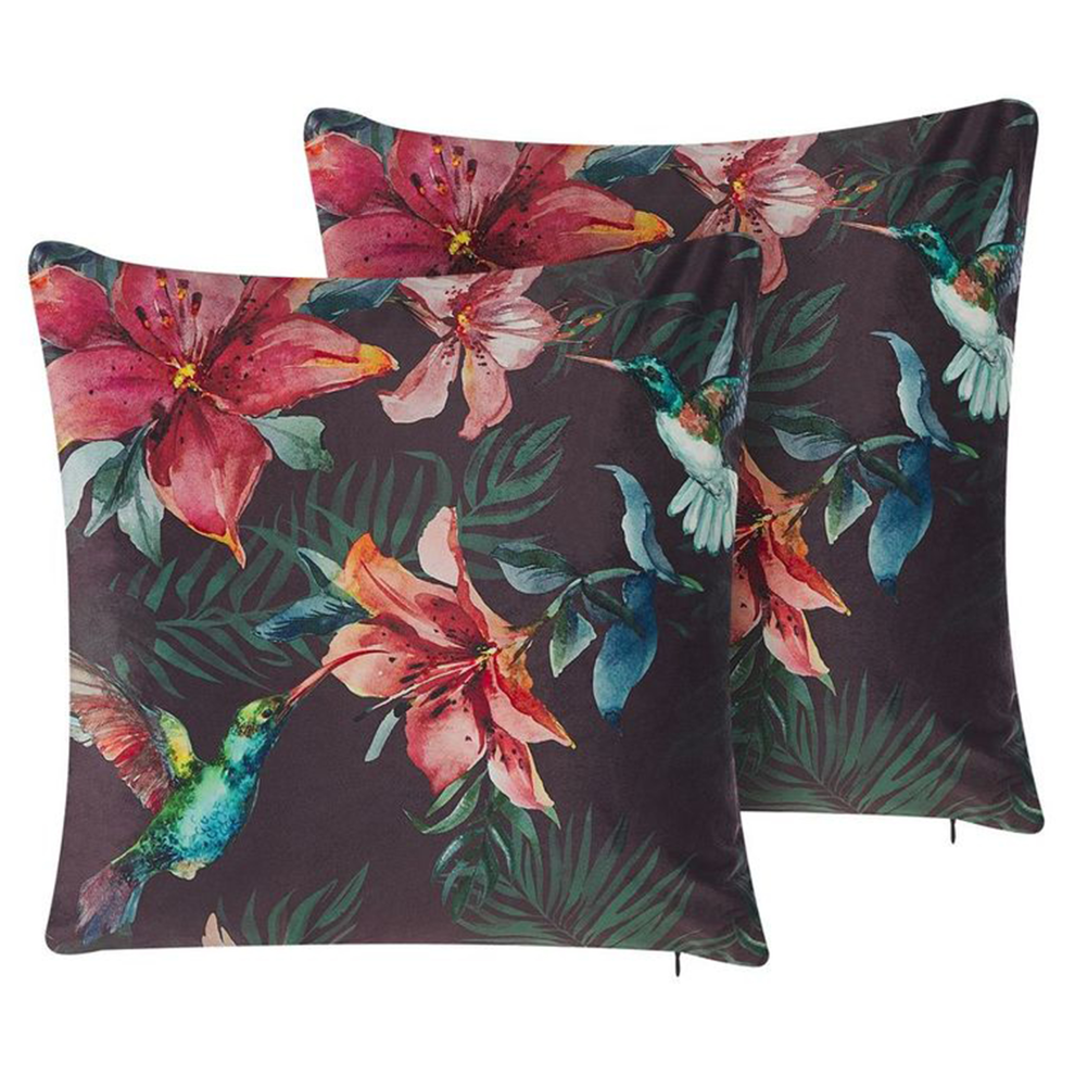 Set of 2 Decorative Cushions DICHONDRA Velvet 45 x 45 cm Multicolour Floral Pattern