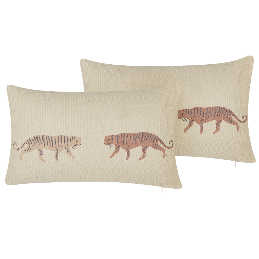 Set of 2 Cushions Tiger Motif 30 x 50 cm Beige NIEREMBERGIA