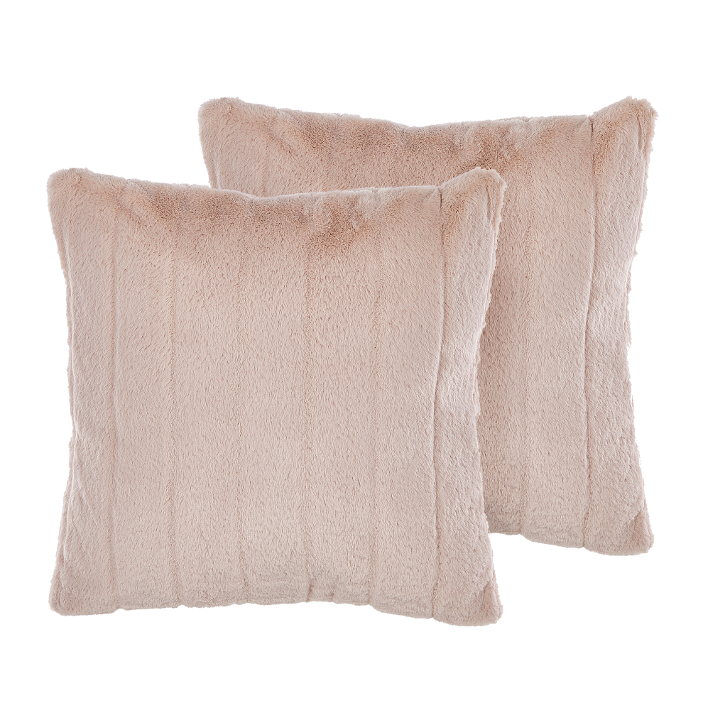 Set of 2 Decorative Cushions PUMILA Faux Fur 45 x 45 cm Pastel Pink Solid