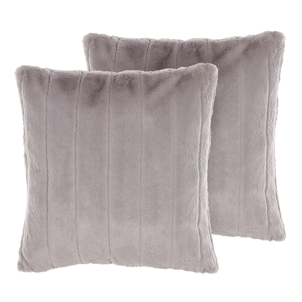 Set of 2 Decorative Cushions PUMILA Faux Fur 45 x 45 cm Light Grey Striped