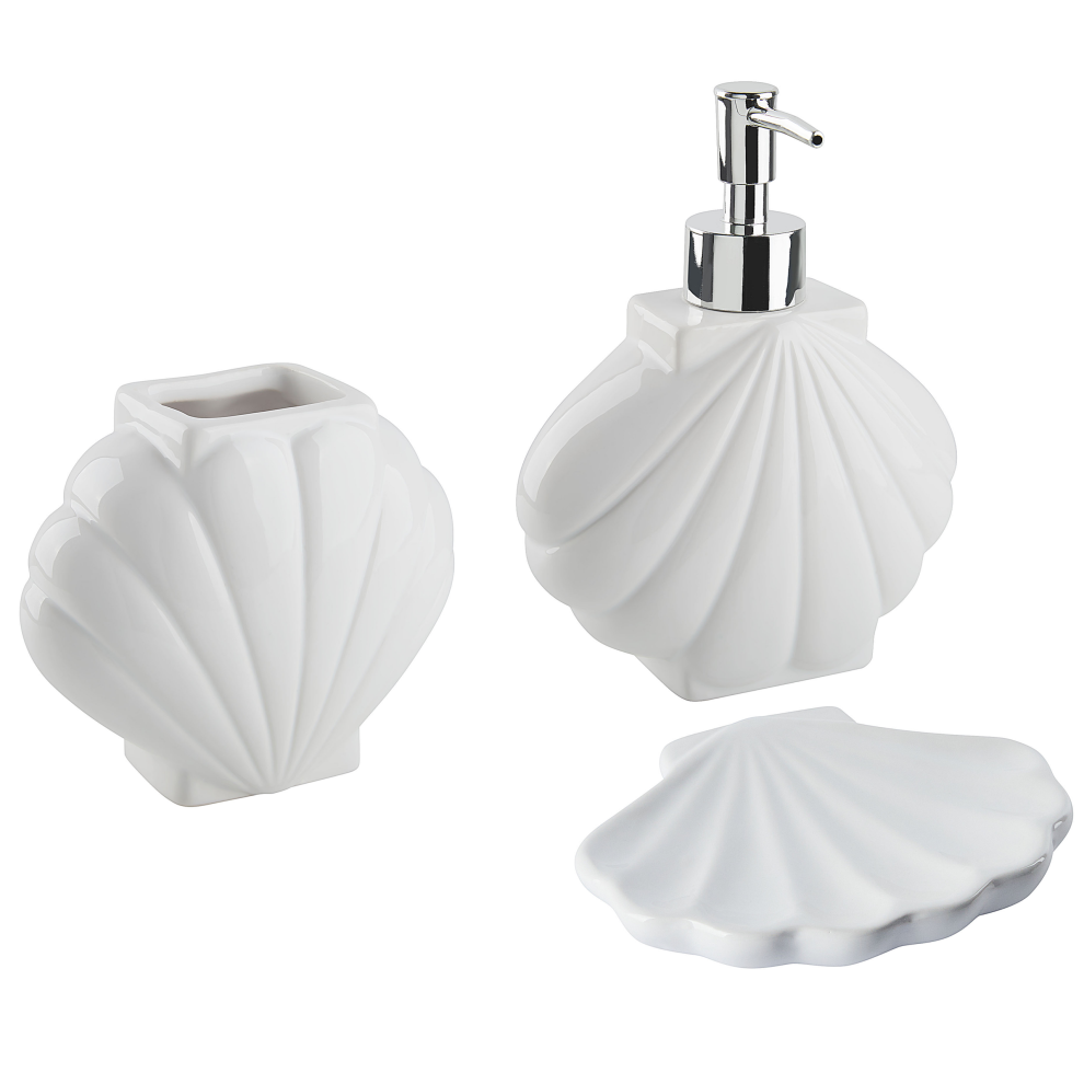3-Piece Bathroom Accessories Set SHELL Ceramic White