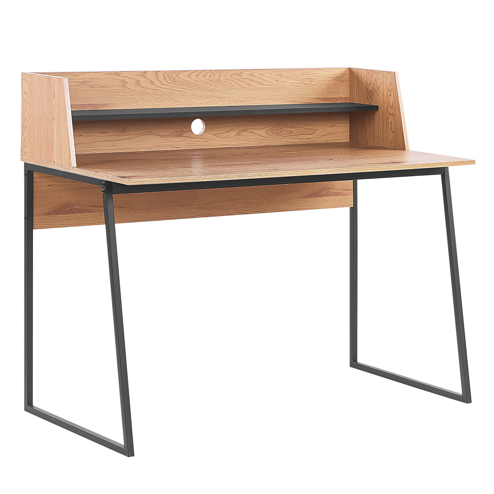 Home Office Desk with Shelf 120 x 59 cm Light Wood with Black GORUS