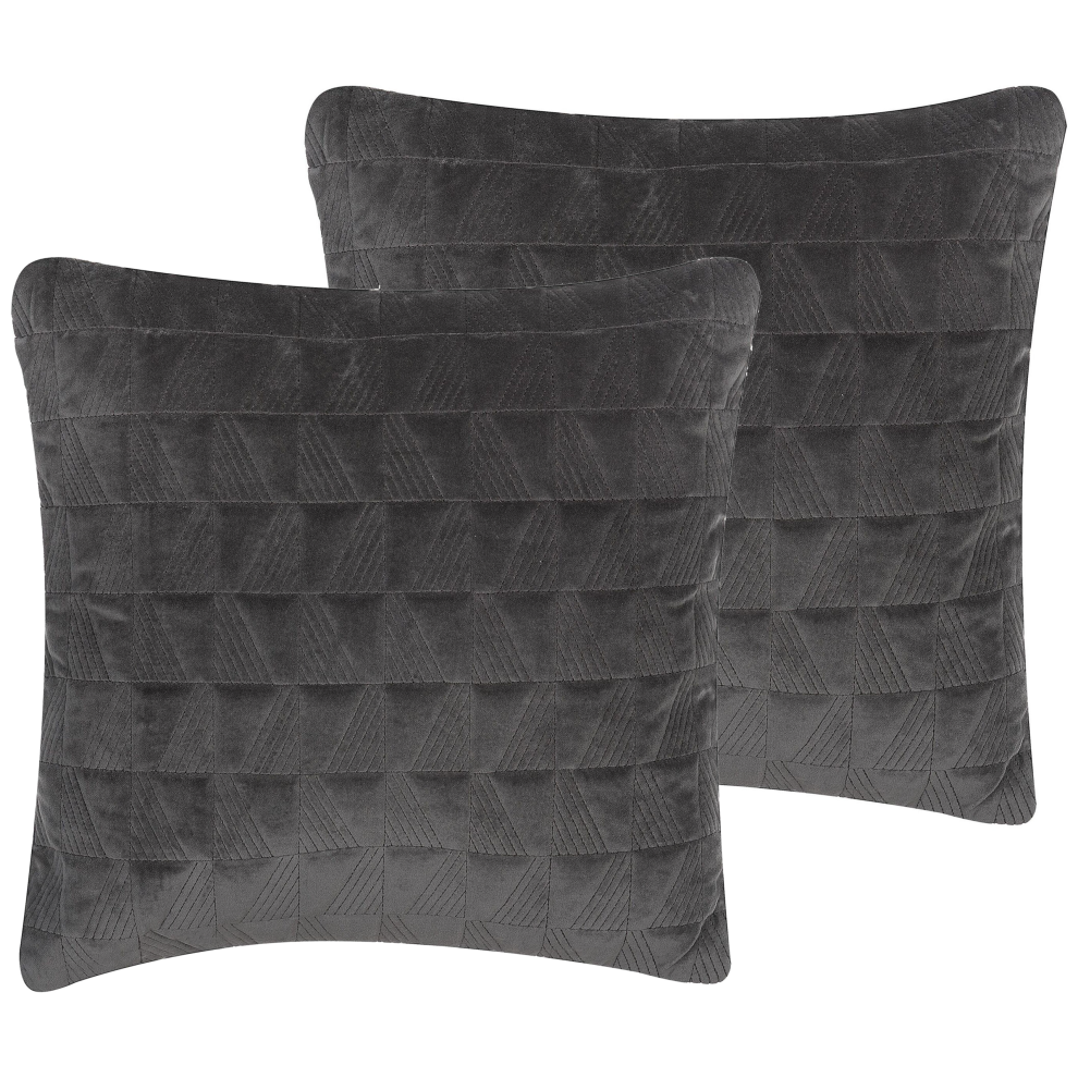 Set of 2 Decorative Cushions LALAM Cotton 45 x 45 cm Grey Geometric Pattern