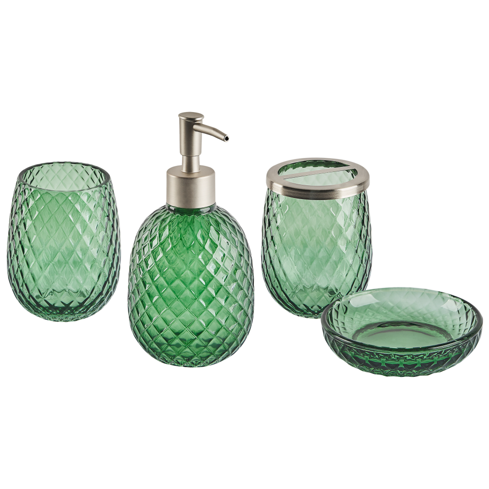 4-Piece Bathroom Accessories Set CANOA Glass Green