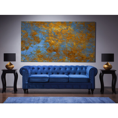 Beliani Sofa 3 Seater CHESTERFIELD Velvet Navy Blue 1