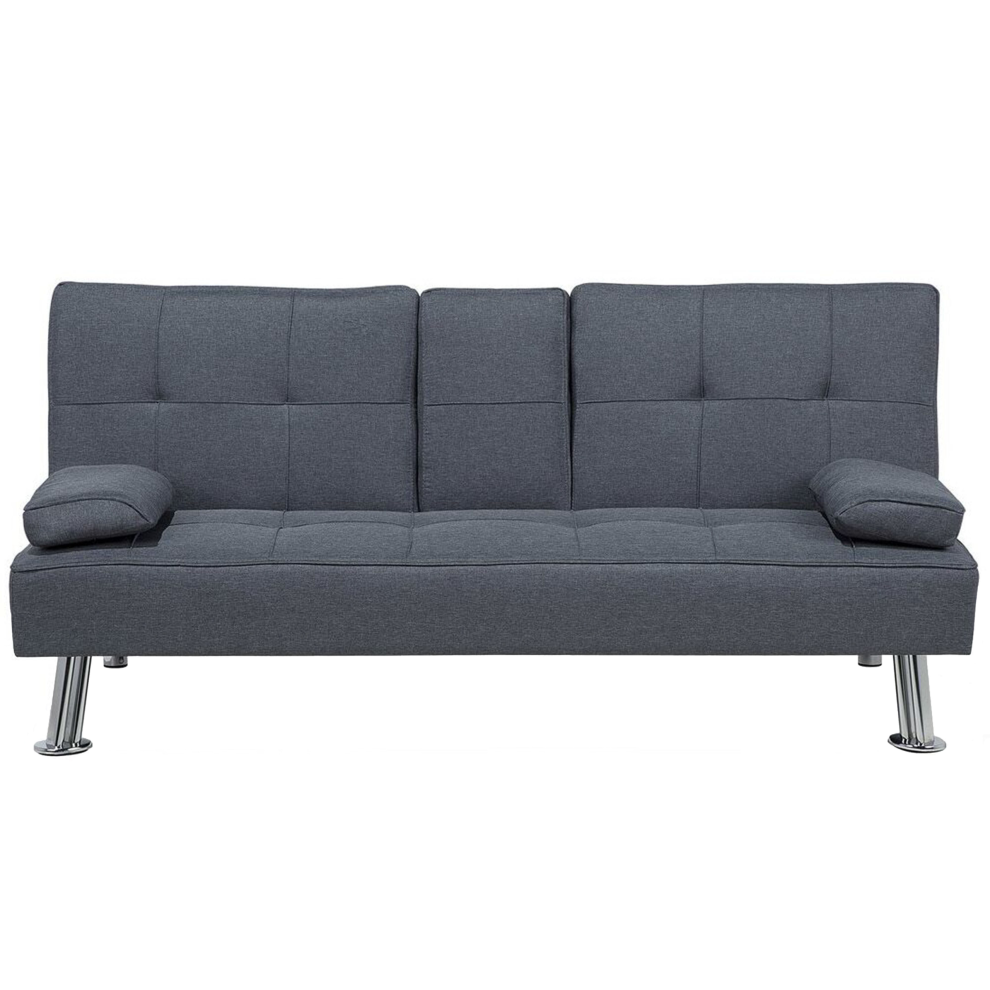 Sofa Bed ROXEN Fabric Dark Grey 3 Seater