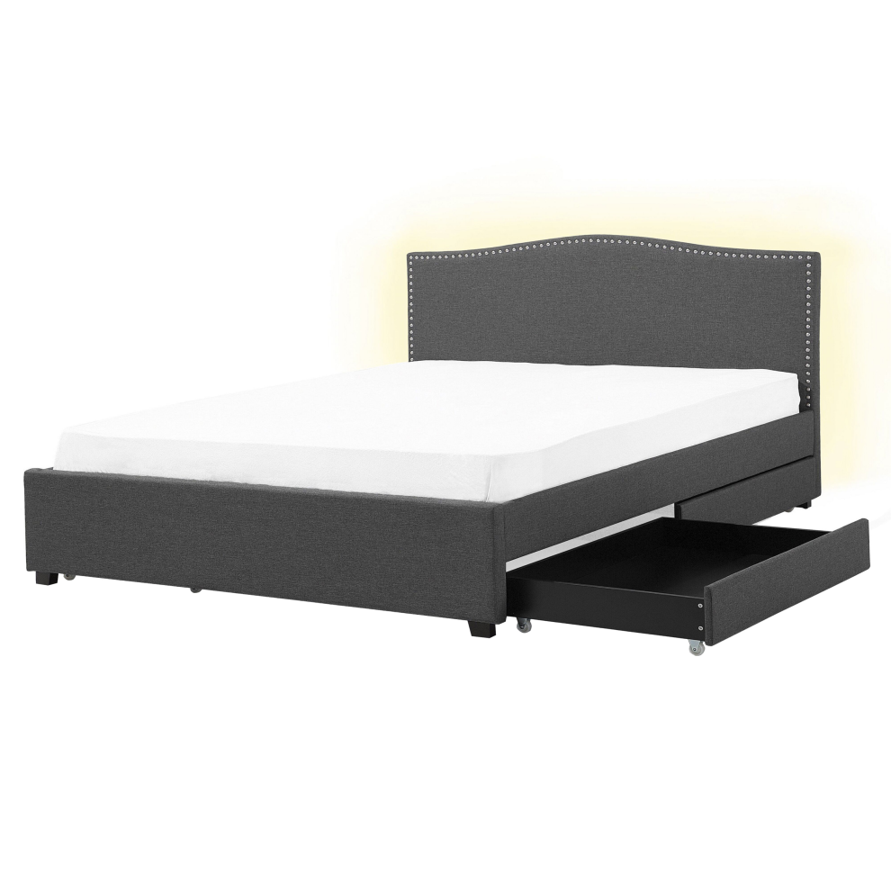 Bed with Storage Drawers Fabric MONTPELLIER 160 x 200 cm (EU King Size) LED Dark Grey