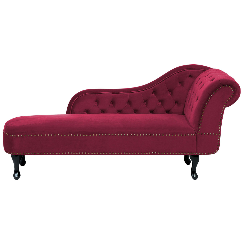 Right Hand Chaise Lounge NIMES Velvet Dark Red