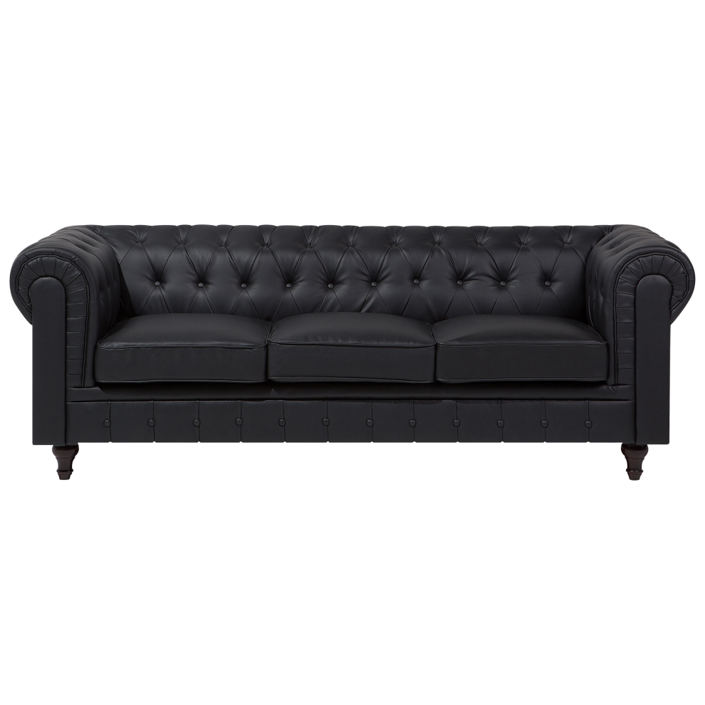 3 Seater Faux Leather Sofa Black CHESTERFIELD Big