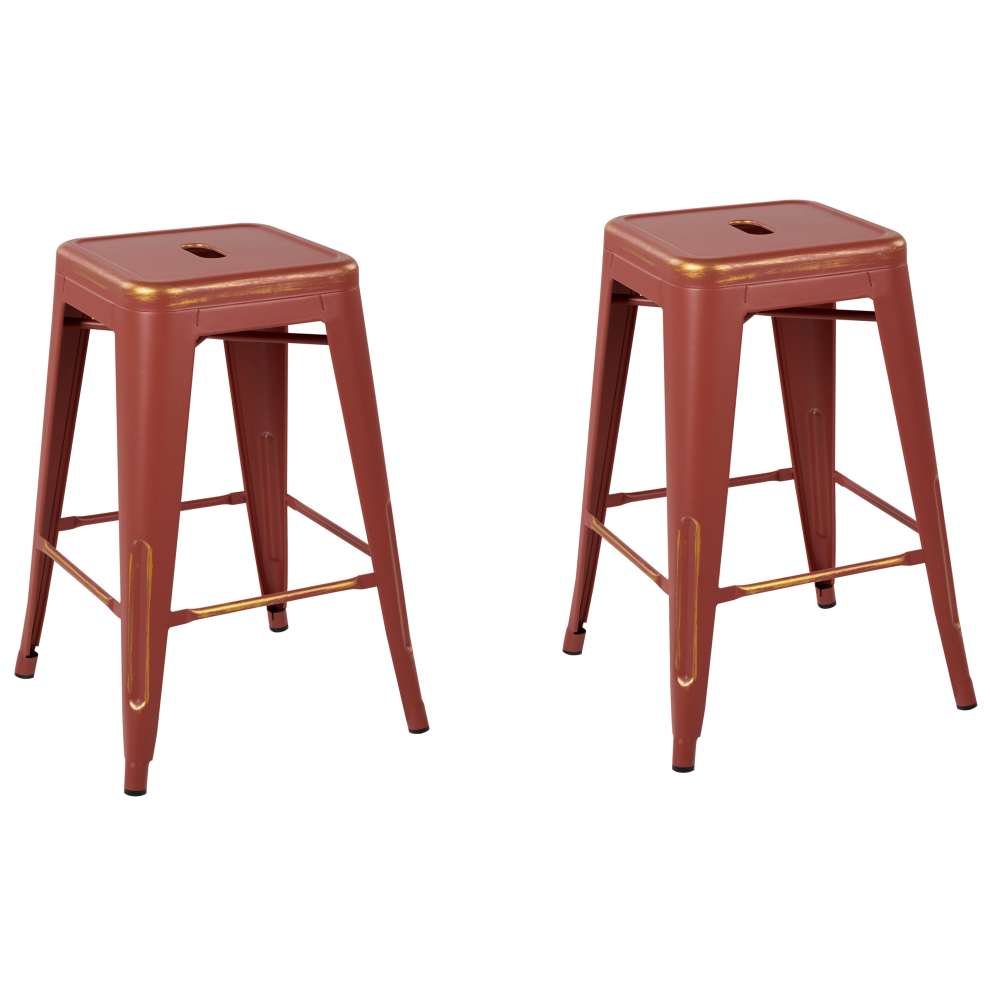 Set of 2 Bar Stools CABRILLO Metal Red