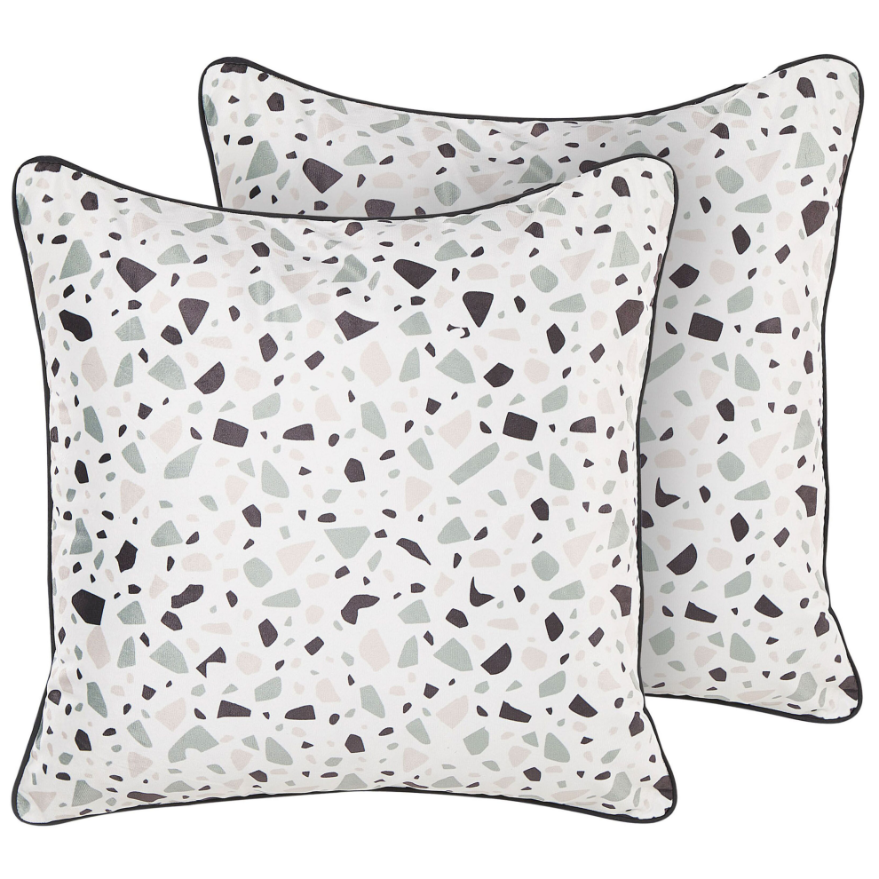 Set of 2 Decorative Cushions LAVENDER Velvet 45 x 45 cm White Terrazzo Effect