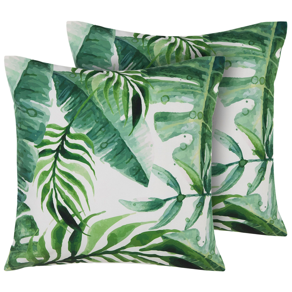Set of 2 Outdoor Cushions PAVELLI Plant Pattern 45 x 45 cm Green