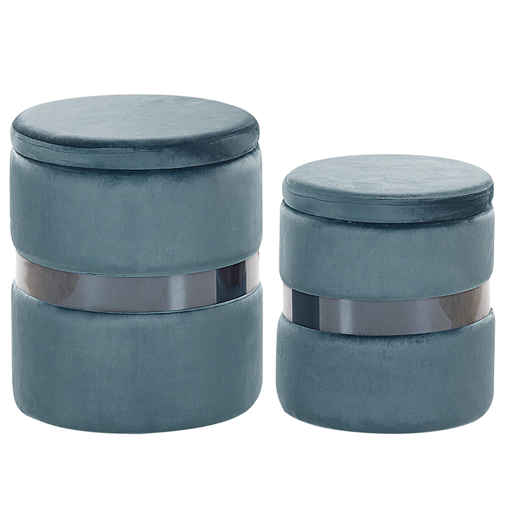 Pouffe DORIS Set of 2 Blue Velvet