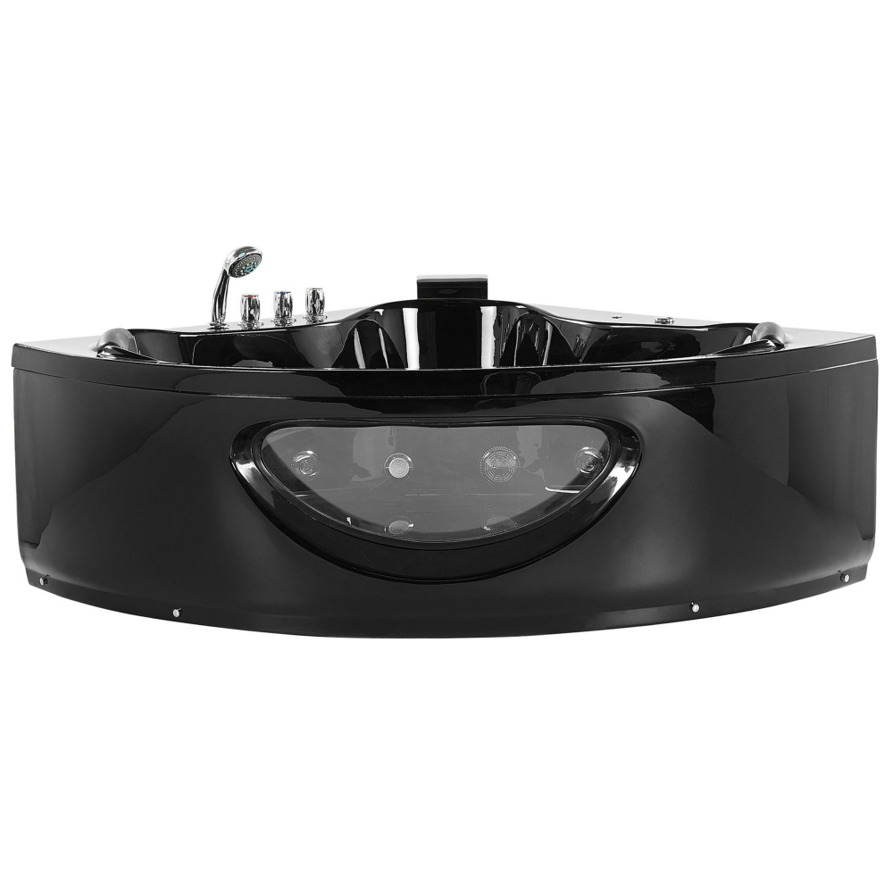 Hot Tub Corner Bath with LED 2050 x 1460 mm Black TOCOA