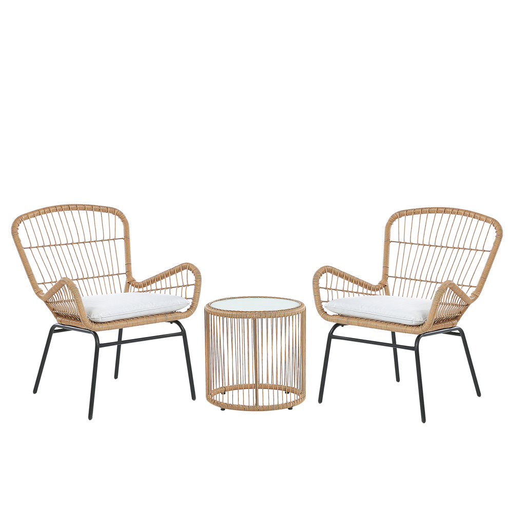 Bistro Set with Cushions LABICO PE Rattan Light Brown