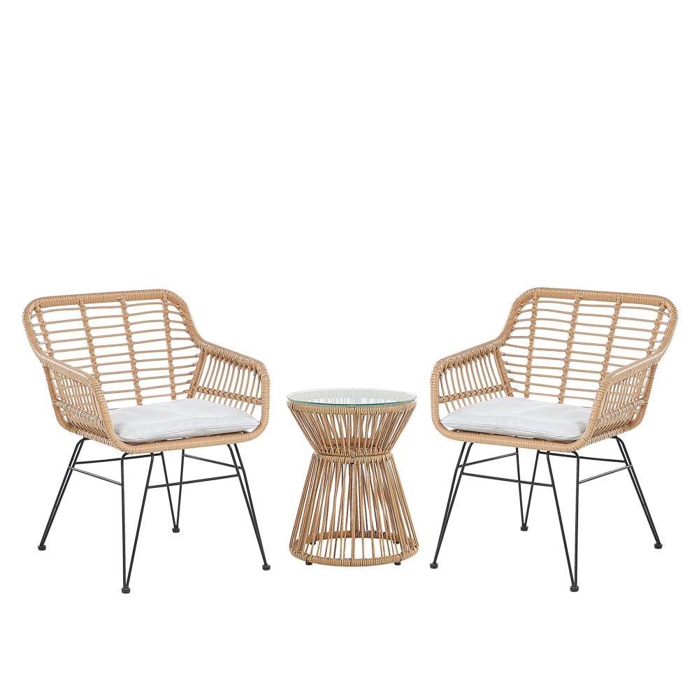 Bistro Set with Cushions TRESTINA PE Rattan Light Brown