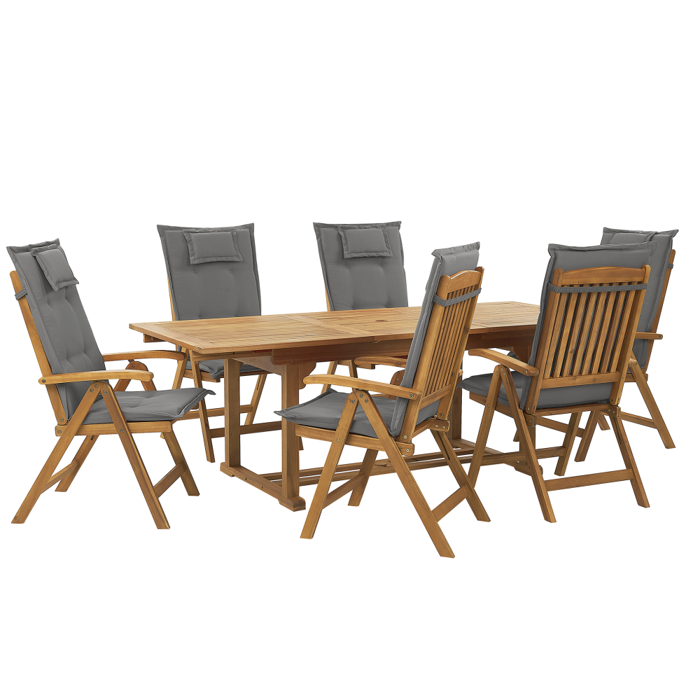 Garden Dining Set 6 Seater JAVA with Cushions Acacia Wood Graphite Grey