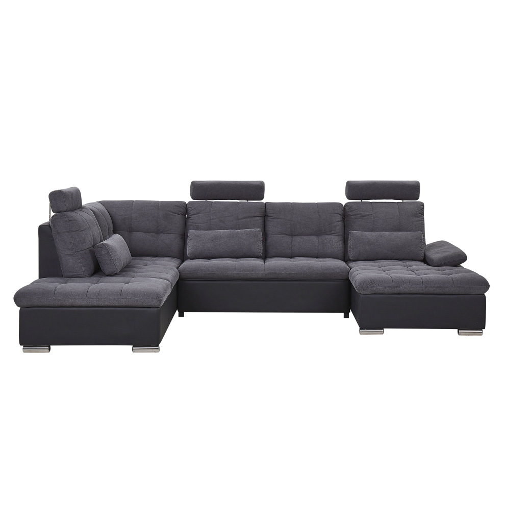 U-Shape Sofa Bed HALDEN Fabric Dark Grey with Storage 5 Seater Reversible Right Hand