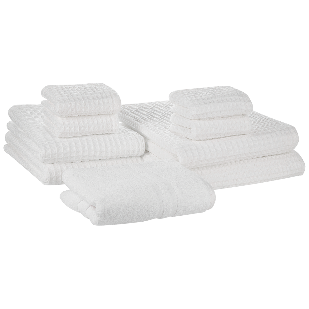 Set of 9 Towels AREORA Cotton White