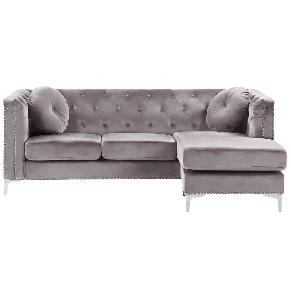 Left Hand Velvet Corner Sofa Grey FLEN