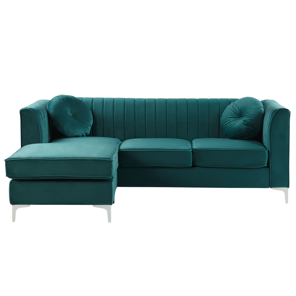 Corner Sofa TIMRA Velvet Green 3 Seater Right Hand