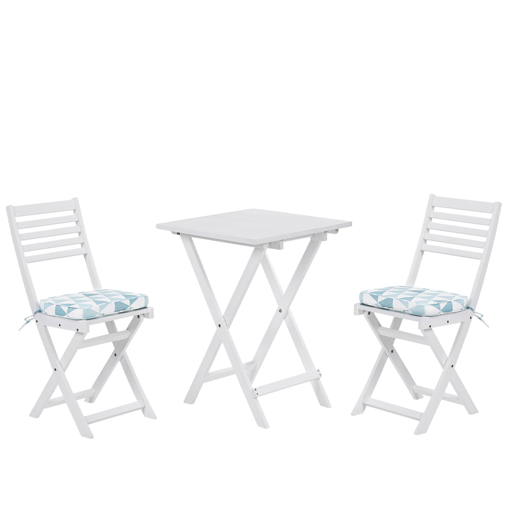 Bistro Set with Cushions Folding FIJI Wood Blue