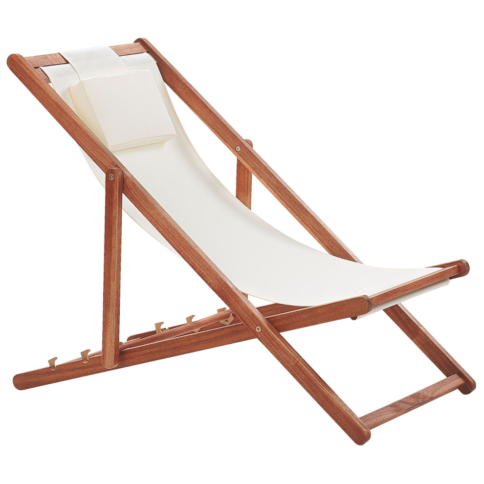 Folding Deck Chair AVELLINO Acacia Wood Off-White