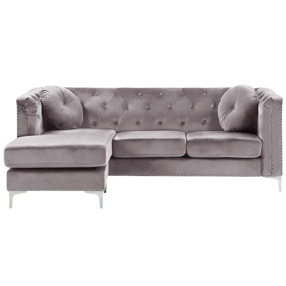Right Hand Velvet Corner Sofa Grey FLEN