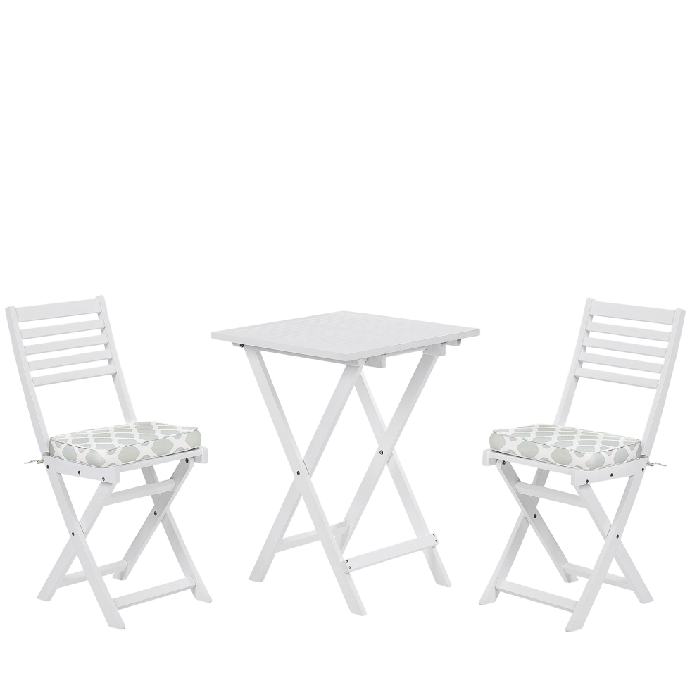 Bistro Set with Cushions Folding FIJI Acacia Wood White