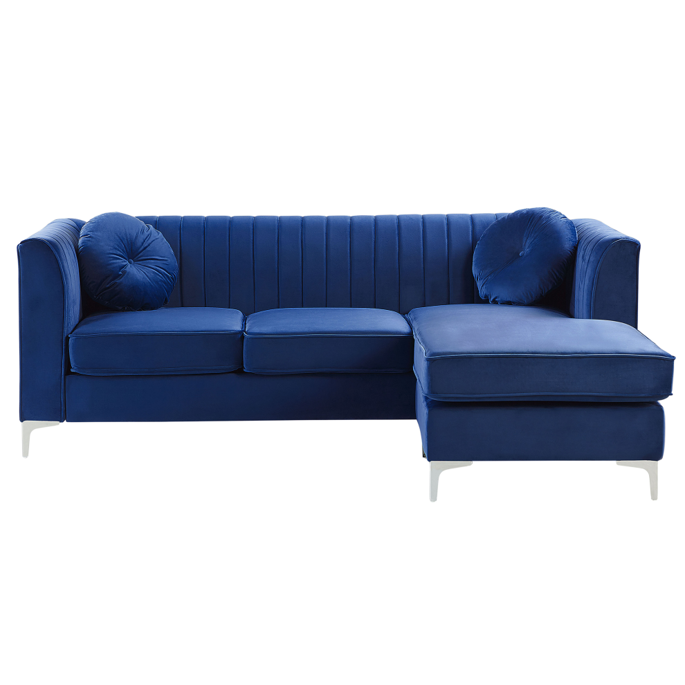 Corner Sofa TIMRA Velvet Navy Blue 3 Seater Left Hand
