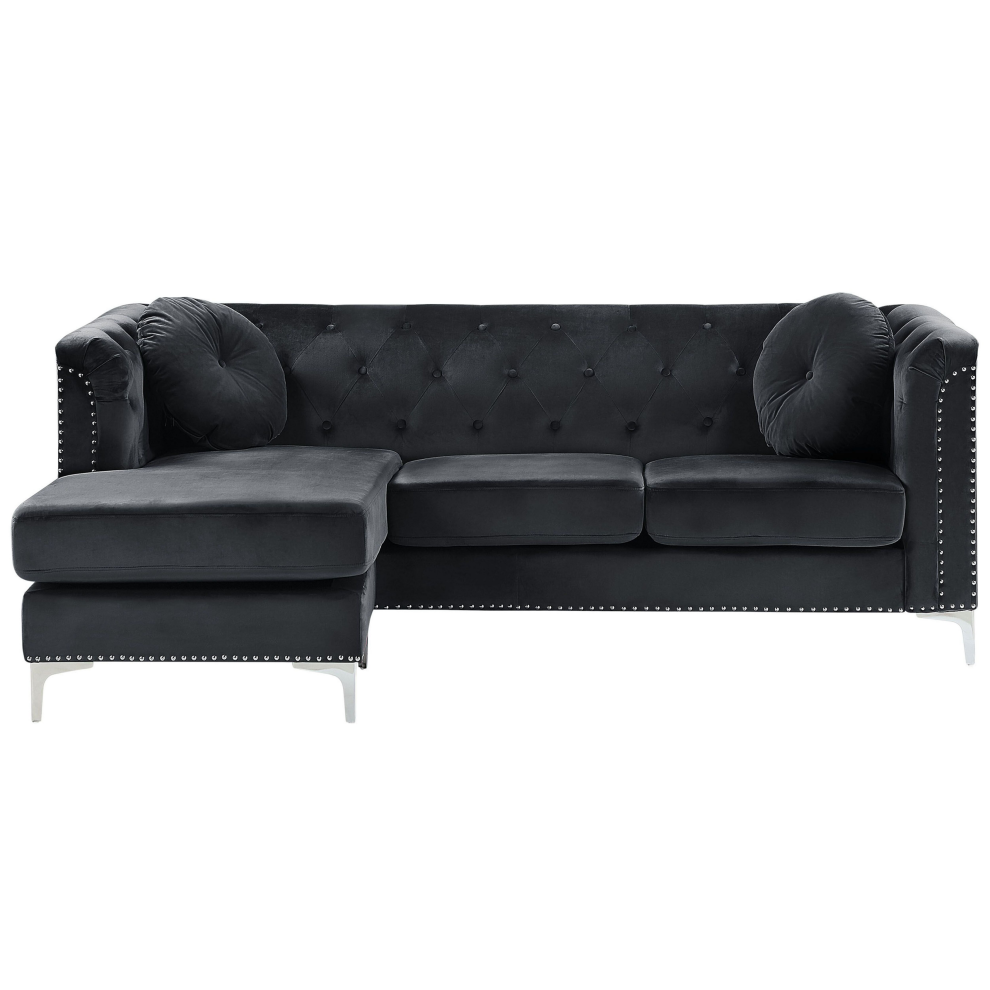 Right Hand Velvet Corner Sofa Black FLEN