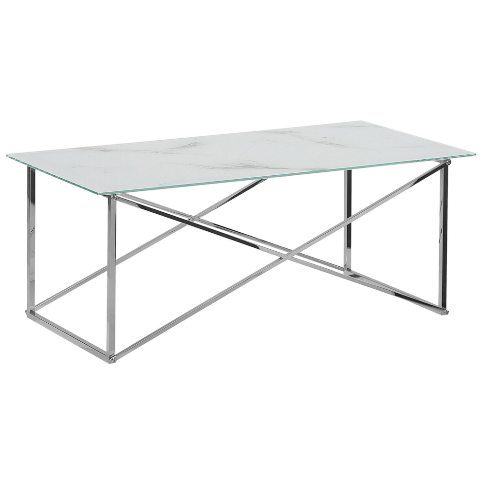 Coffee Table EMPORIA Tempered Glass Marble/ Silver