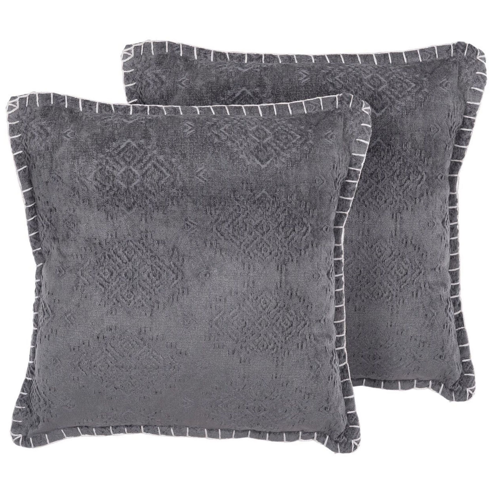 Set of 2 Embossed Cushions Ikat Pattern 45 x 45 cm Grey MELUR