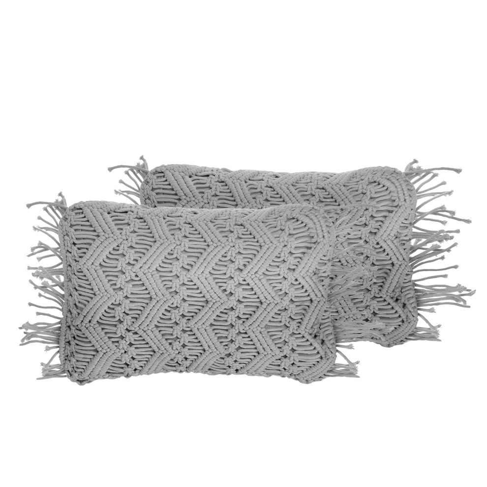 Set of 2 Decorative Cushions KIRIKKALE Cotton 30 x 45 cm Grey Geometric Pattern