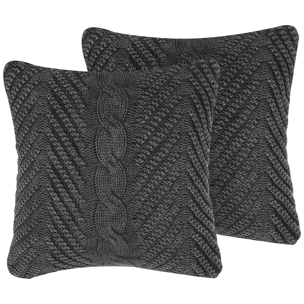 Set of 2 Decorative Cushions KONNI Cotton 45 x 45 cm Grey Chevron Pattern