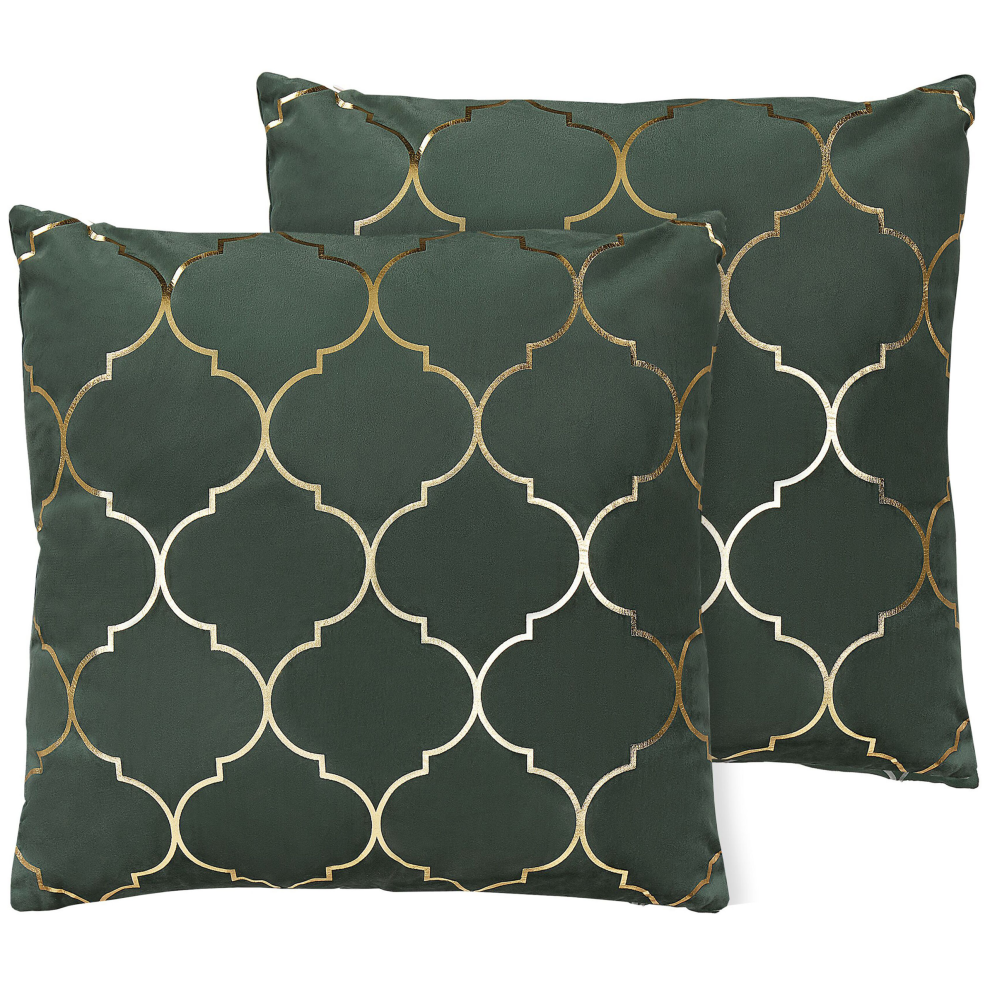 Set of 2 Decorative Cushions ALYSSUM Velvet 45 x 45 cm Dark Green Trellis Pattern