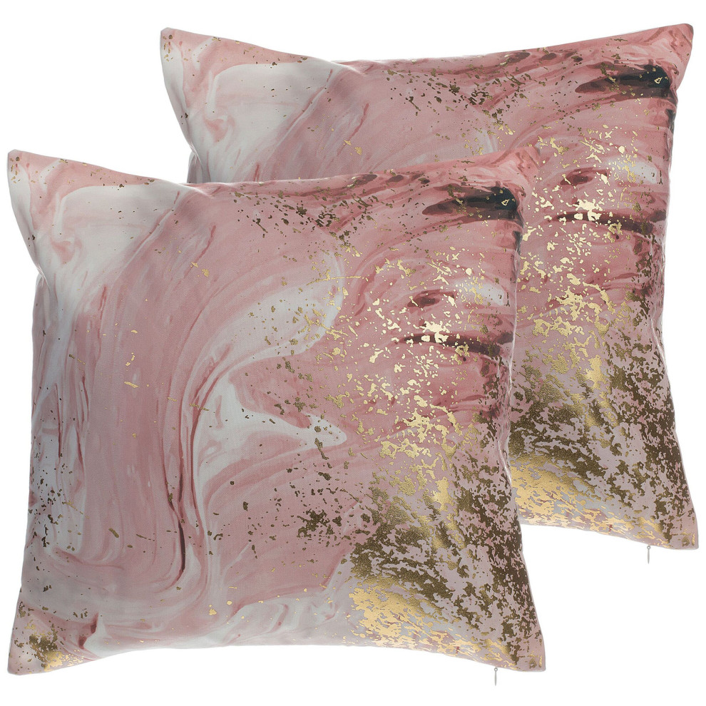 Set of 2 Decorative Cushions LANTANA 45 x 45 cm Pink Marble Effect