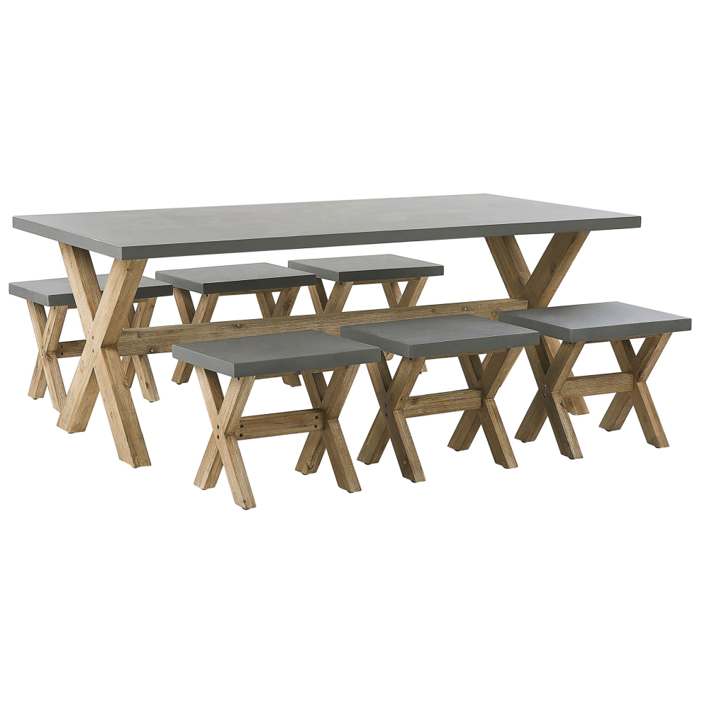 Garden Dining Set with Stools 6 Seater OLBIA Concrete Grey