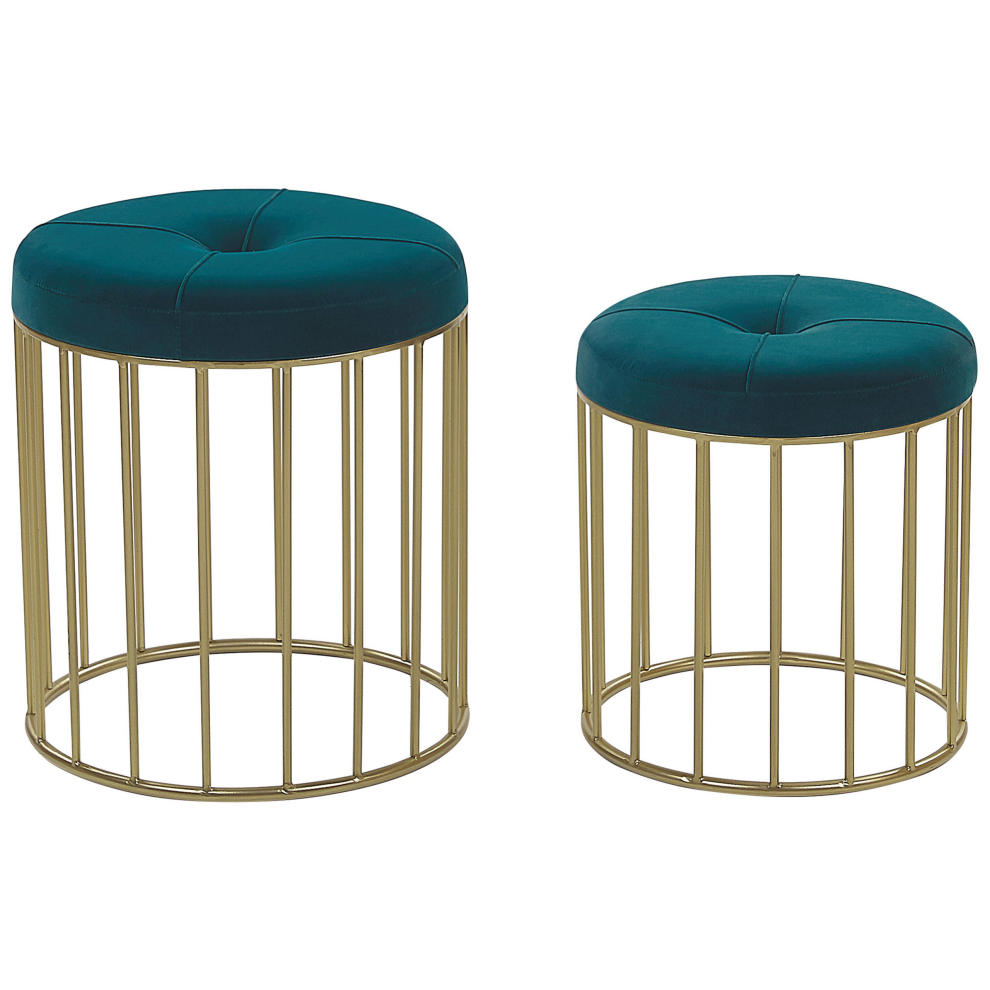 Set of 2 Footstools LUBBOCK Velvet Teal