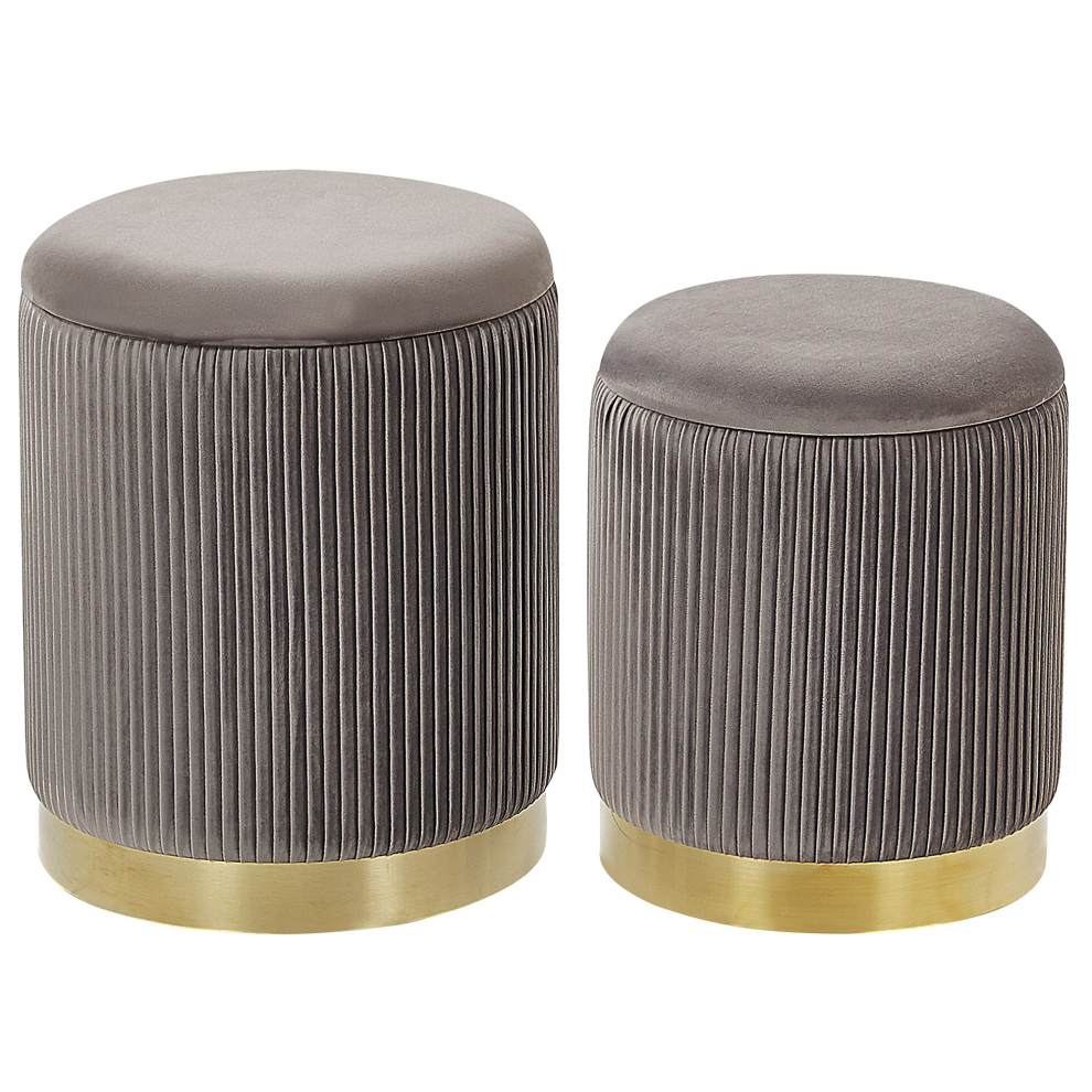 Set of 2 Velvet Storage Pouffes Grey MIRAMAR