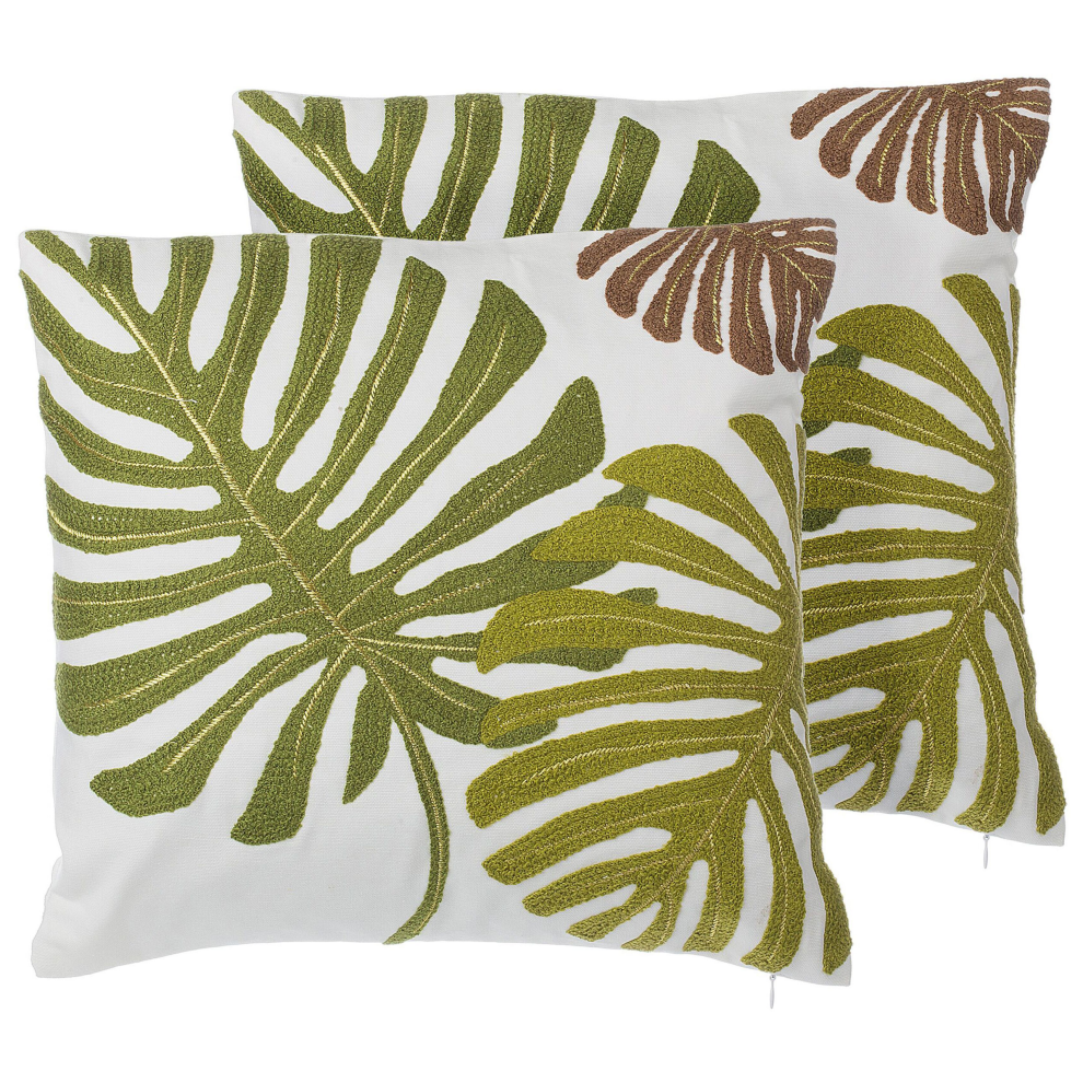 Set of 2 Decorative Cushions ZENOBIA Cotton 45 x 45 cm Dark Green Plant Pattern