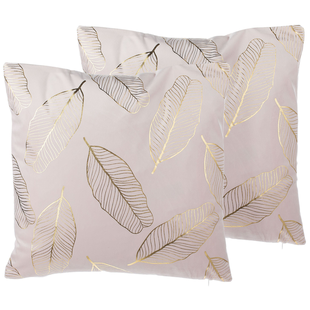 Set of 2 Decorative Cushions FREESIA Velvet 45 x 45 cm Pink Plant Pattern