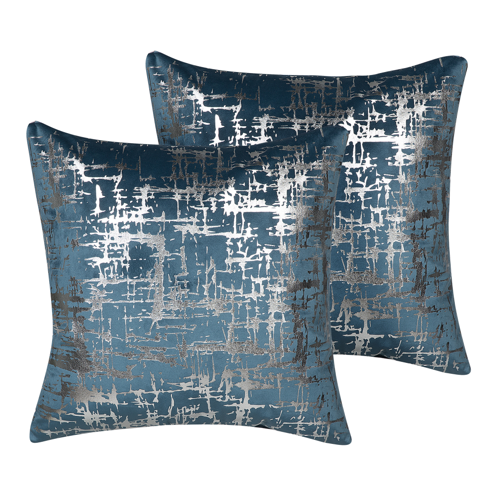 Set of 2 Decorative Cushions GARDENIA Velvet 45 x 45 cm Blue Abstract Pattern