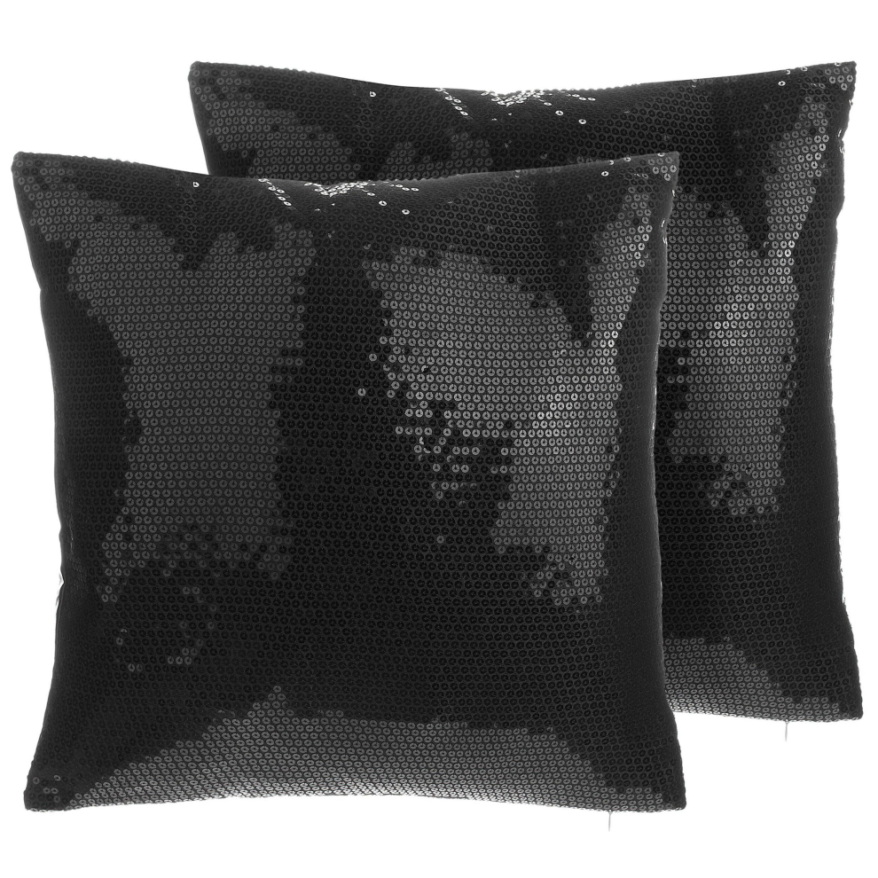 Set of 2 Decorative Cushions ASTER 45 x 45 cm Black Solid