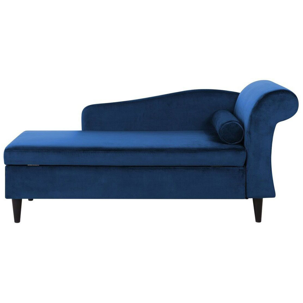 Right Hand Chaise Lounge LUIRO Velvet Navy Blue with Storage