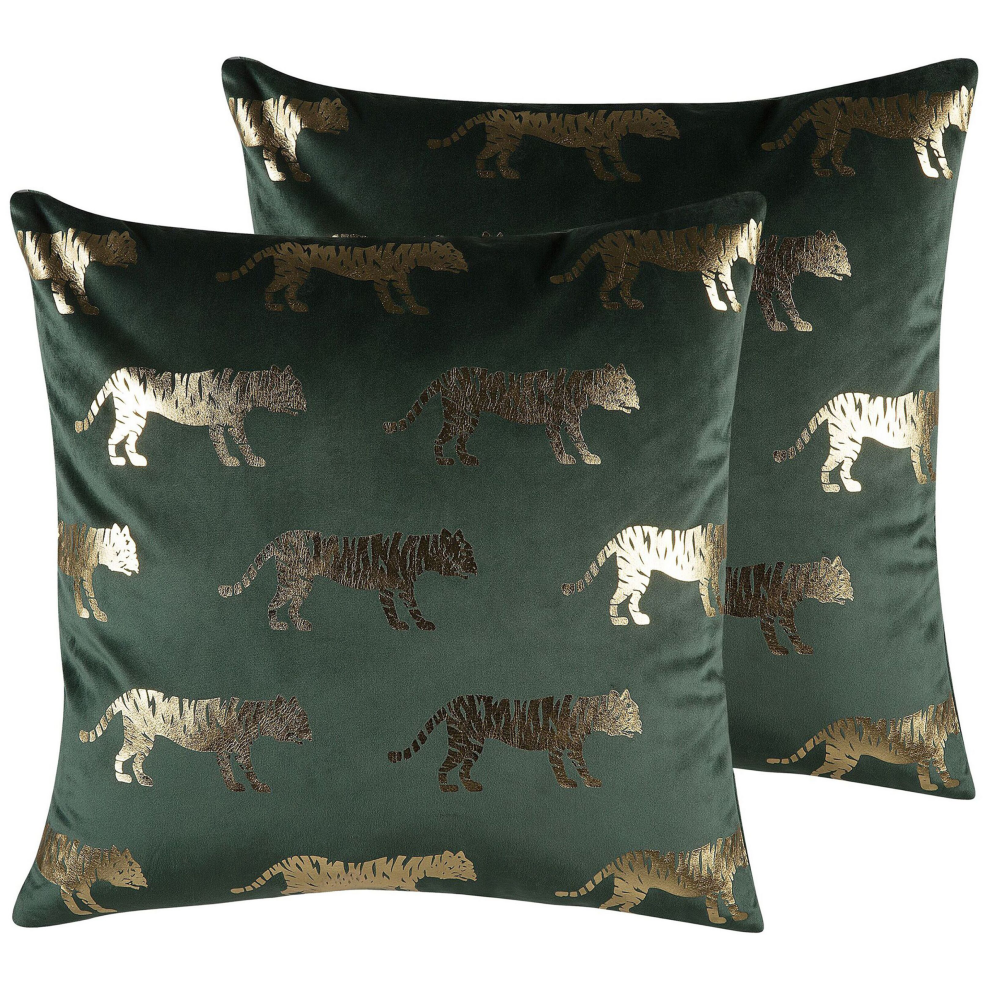Set of 2 Decorative Cushions BLUEBELL Velvet 45 x 45 cm Dark Green Animal Pattern